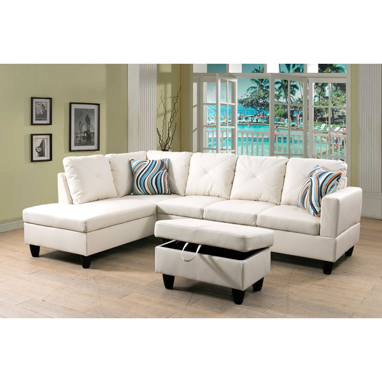 Aine Home 96" Wide Sectional Sofa & Chaise With Storage Ottoman Wayfair Canada